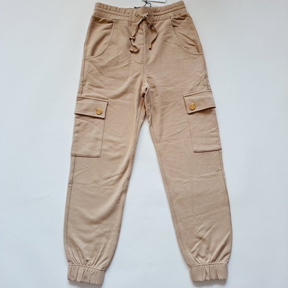NEW BALMAIN Cargo Sweatpants Tan Sand Color Size S
